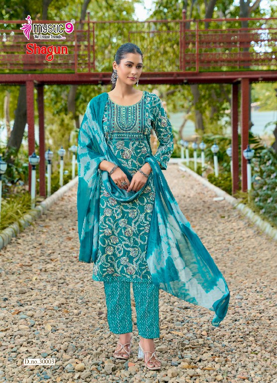 MYSTIC 9 SHAGUN VOL 30 WHOLESALE READYMADE RAYON CAPSULE FOIL PRINT TRENDY 3 PCS SUITS SUPPLIER