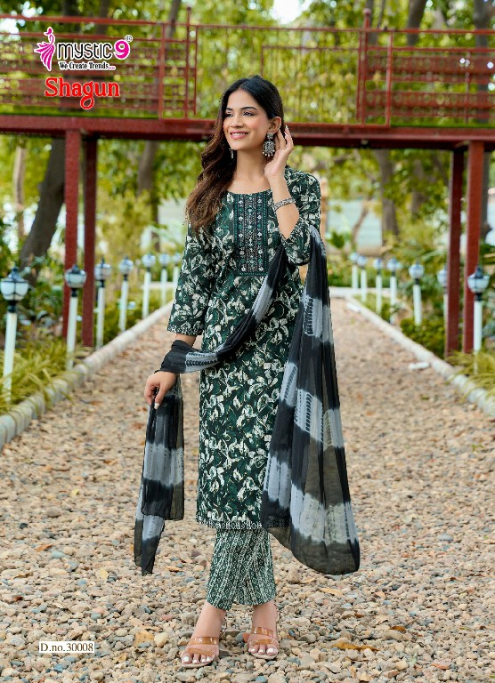 MYSTIC 9 SHAGUN VOL 30 WHOLESALE READYMADE RAYON CAPSULE FOIL PRINT TRENDY 3 PCS SUITS SUPPLIER