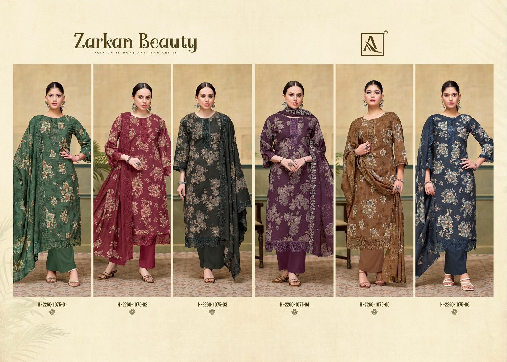 ALOK SUIT ZARKAN BEAUTY WHOLESALE CAMBRIC COTTON FLORAL PRINT WITH FANCY WORK UNSTITCH SALWAR SUITS ONLINE