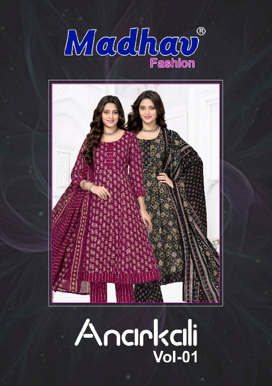 MADHAV FASHION ANARKALI VOL 1 WHOLESALE READYMADE COTTON DAILY WEAR ANARKALI 3 PCS SUITS FOR EXPORT