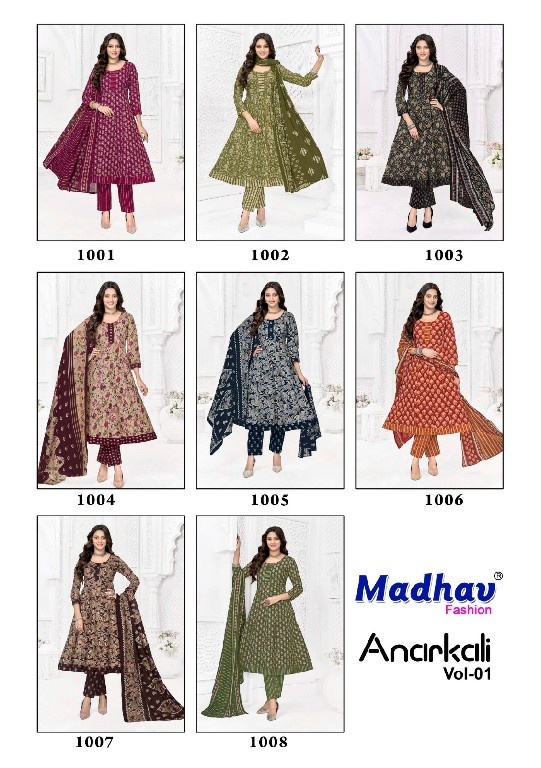 MADHAV FASHION ANARKALI VOL 1 WHOLESALE READYMADE COTTON DAILY WEAR ANARKALI 3 PCS SUITS FOR EXPORT
