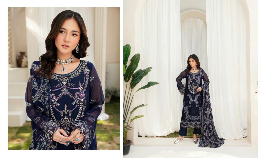 RAMSHA DASTAN VOL 5 WHOLESALE CHIFFON ORIGINAL PAKISTANI UNSTITCH SALWAR SUITS EXPORTER