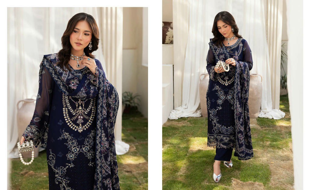 RAMSHA DASTAN VOL 5 WHOLESALE CHIFFON ORIGINAL PAKISTANI UNSTITCH SALWAR SUITS EXPORTER