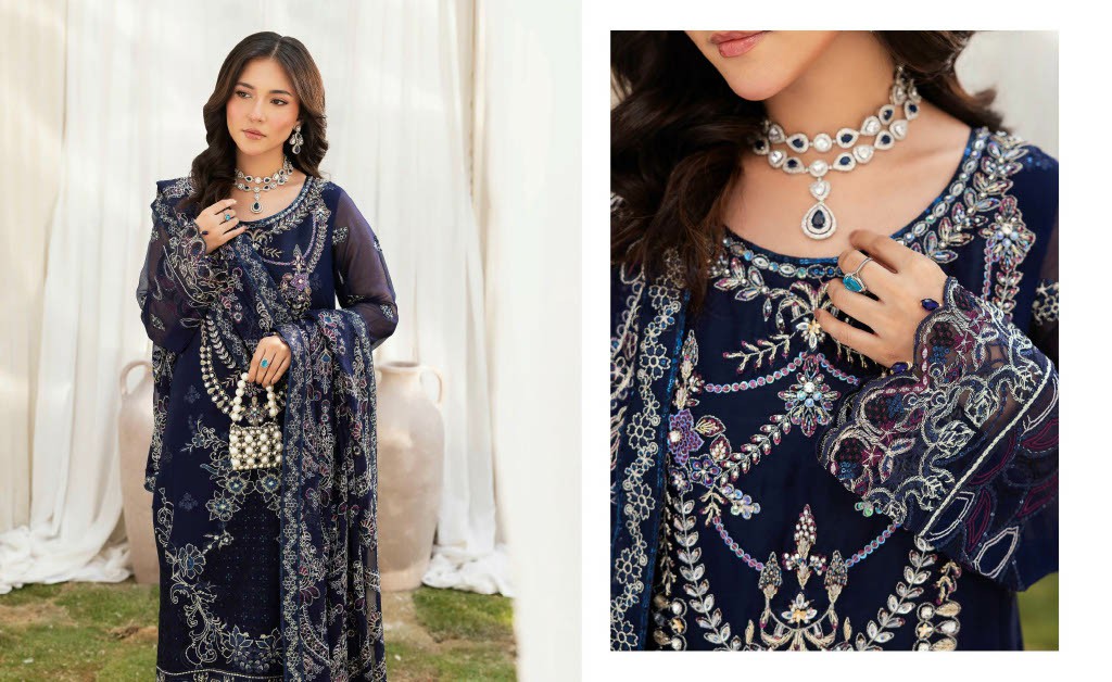 RAMSHA DASTAN VOL 5 WHOLESALE CHIFFON ORIGINAL PAKISTANI UNSTITCH SALWAR SUITS EXPORTER