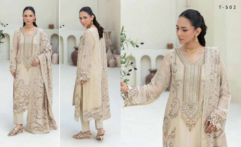RAMSHA DASTAN VOL 5 WHOLESALE CHIFFON ORIGINAL PAKISTANI UNSTITCH SALWAR SUITS EXPORTER