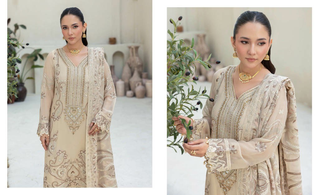 RAMSHA DASTAN VOL 5 WHOLESALE CHIFFON ORIGINAL PAKISTANI UNSTITCH SALWAR SUITS EXPORTER