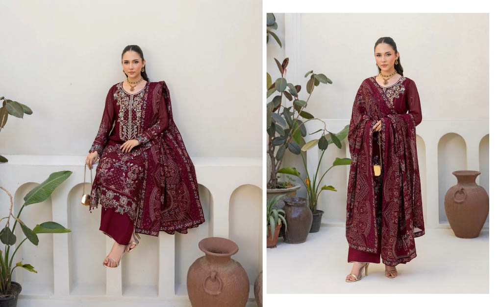 RAMSHA DASTAN VOL 5 WHOLESALE CHIFFON ORIGINAL PAKISTANI UNSTITCH SALWAR SUITS EXPORTER