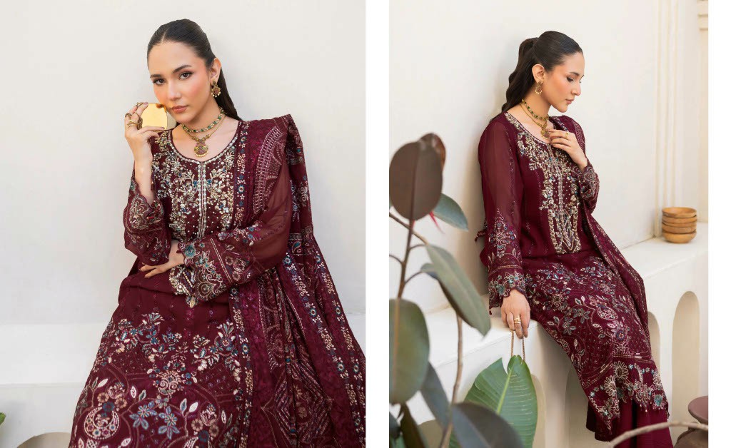 RAMSHA DASTAN VOL 5 WHOLESALE CHIFFON ORIGINAL PAKISTANI UNSTITCH SALWAR SUITS EXPORTER