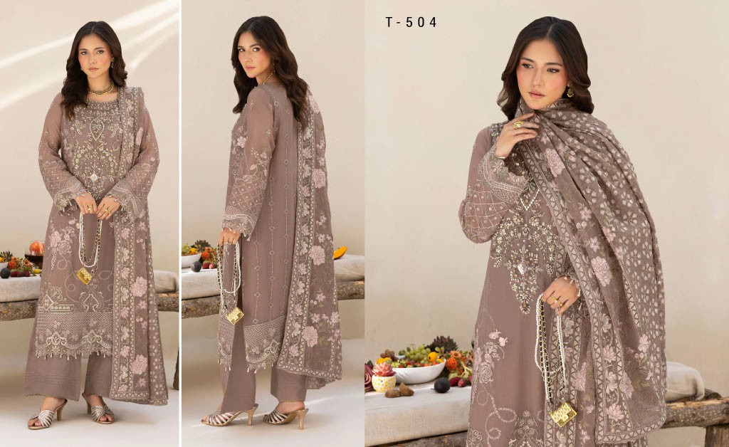 RAMSHA DASTAN VOL 5 WHOLESALE CHIFFON ORIGINAL PAKISTANI UNSTITCH SALWAR SUITS EXPORTER