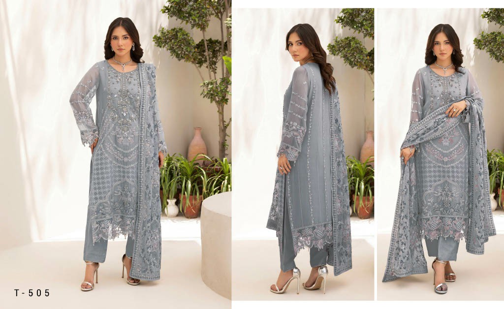 RAMSHA DASTAN VOL 5 WHOLESALE CHIFFON ORIGINAL PAKISTANI UNSTITCH SALWAR SUITS EXPORTER