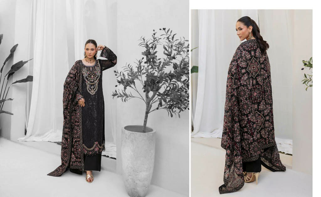 RAMSHA DASTAN VOL 5 WHOLESALE CHIFFON ORIGINAL PAKISTANI UNSTITCH SALWAR SUITS EXPORTER