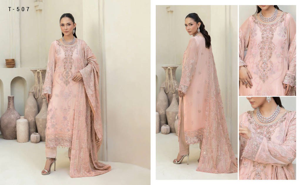 RAMSHA DASTAN VOL 5 WHOLESALE CHIFFON ORIGINAL PAKISTANI UNSTITCH SALWAR SUITS EXPORTER