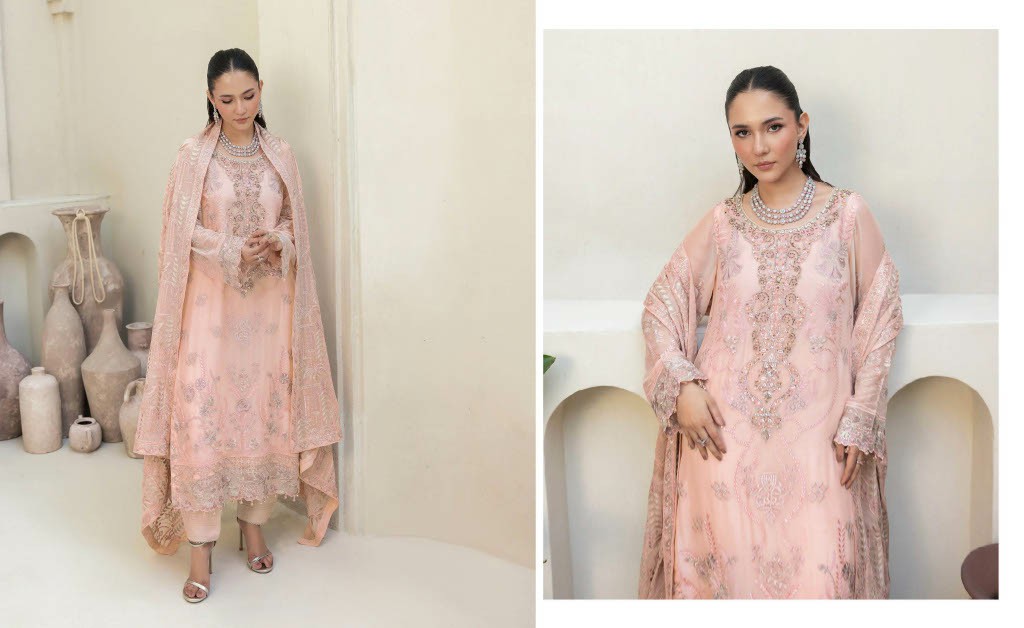 RAMSHA DASTAN VOL 5 WHOLESALE CHIFFON ORIGINAL PAKISTANI UNSTITCH SALWAR SUITS EXPORTER