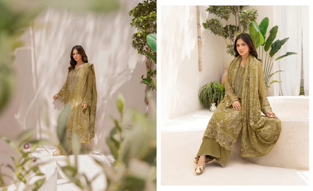 RAMSHA DASTAN VOL 5 WHOLESALE CHIFFON ORIGINAL PAKISTANI UNSTITCH SALWAR SUITS EXPORTER