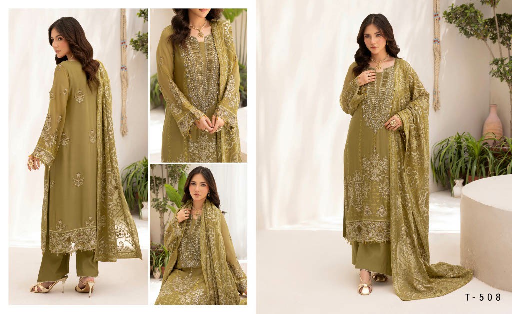 RAMSHA DASTAN VOL 5 WHOLESALE CHIFFON ORIGINAL PAKISTANI UNSTITCH SALWAR SUITS EXPORTER