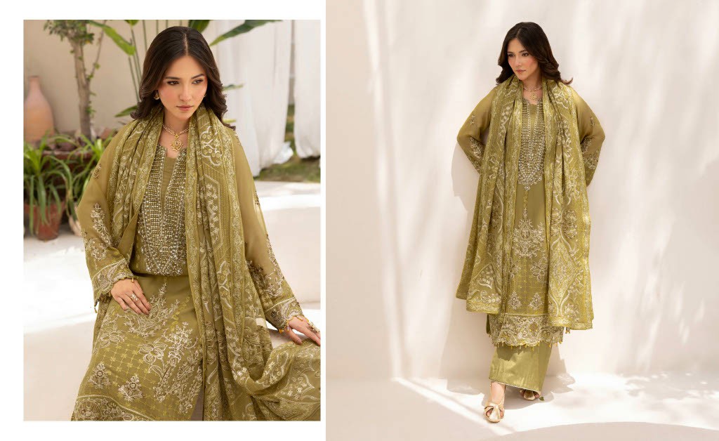 RAMSHA DASTAN VOL 5 WHOLESALE CHIFFON ORIGINAL PAKISTANI UNSTITCH SALWAR SUITS EXPORTER