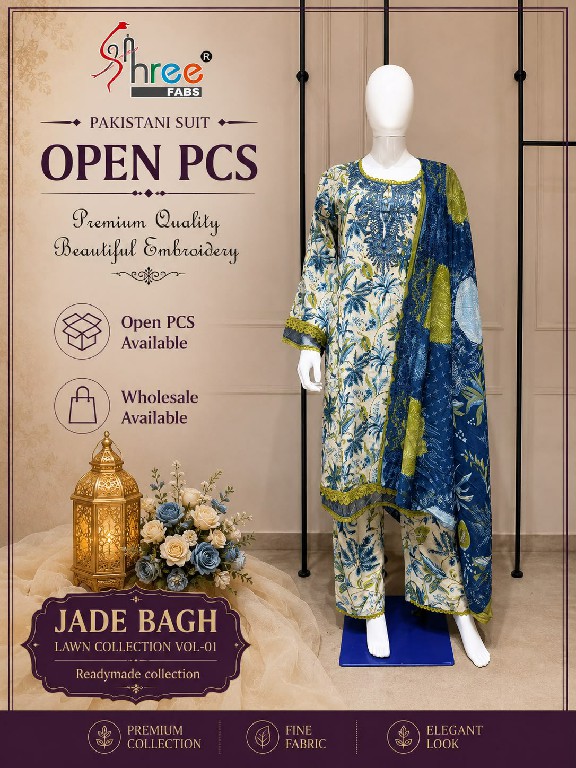 SHREE FABS JADE BAGH LAWN COLLECTION VOL 1 WHOLESALE READYMADE PURE COTTON CHIKANKARI WORK 3 PCS SUITS EXPORTER