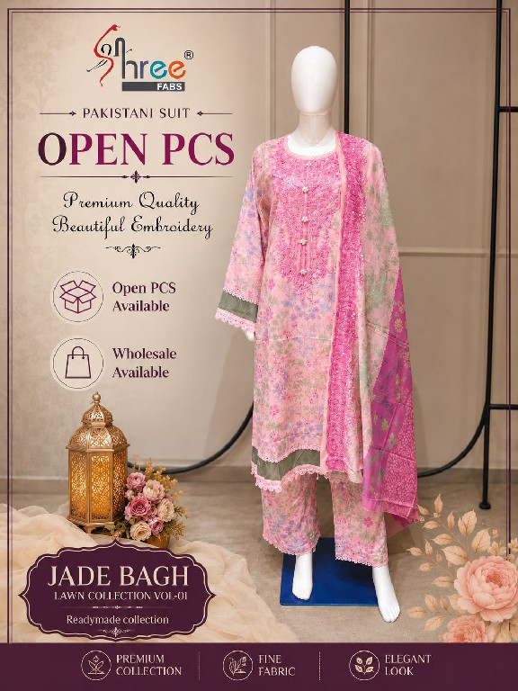 SHREE FABS JADE BAGH LAWN COLLECTION VOL 1 WHOLESALE READYMADE PURE COTTON CHIKANKARI WORK 3 PCS SUITS EXPORTER