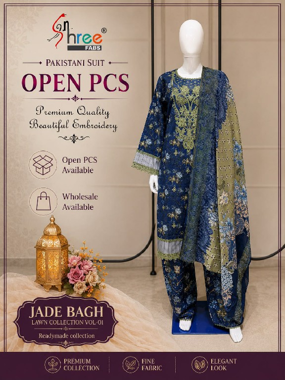 SHREE FABS JADE BAGH LAWN COLLECTION VOL 1 WHOLESALE READYMADE PURE COTTON CHIKANKARI WORK 3 PCS SUITS EXPORTER