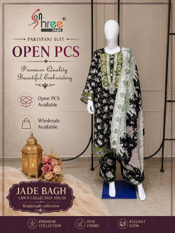 SHREE FABS JADE BAGH LAWN COLLECTION VOL 1 WHOLESALE READYMADE PURE COTTON CHIKANKARI WORK 3 PCS SUITS EXPORTER