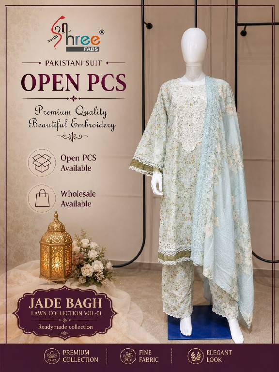 SHREE FABS JADE BAGH LAWN COLLECTION VOL 1 WHOLESALE READYMADE PURE COTTON CHIKANKARI WORK 3 PCS SUITS EXPORTER