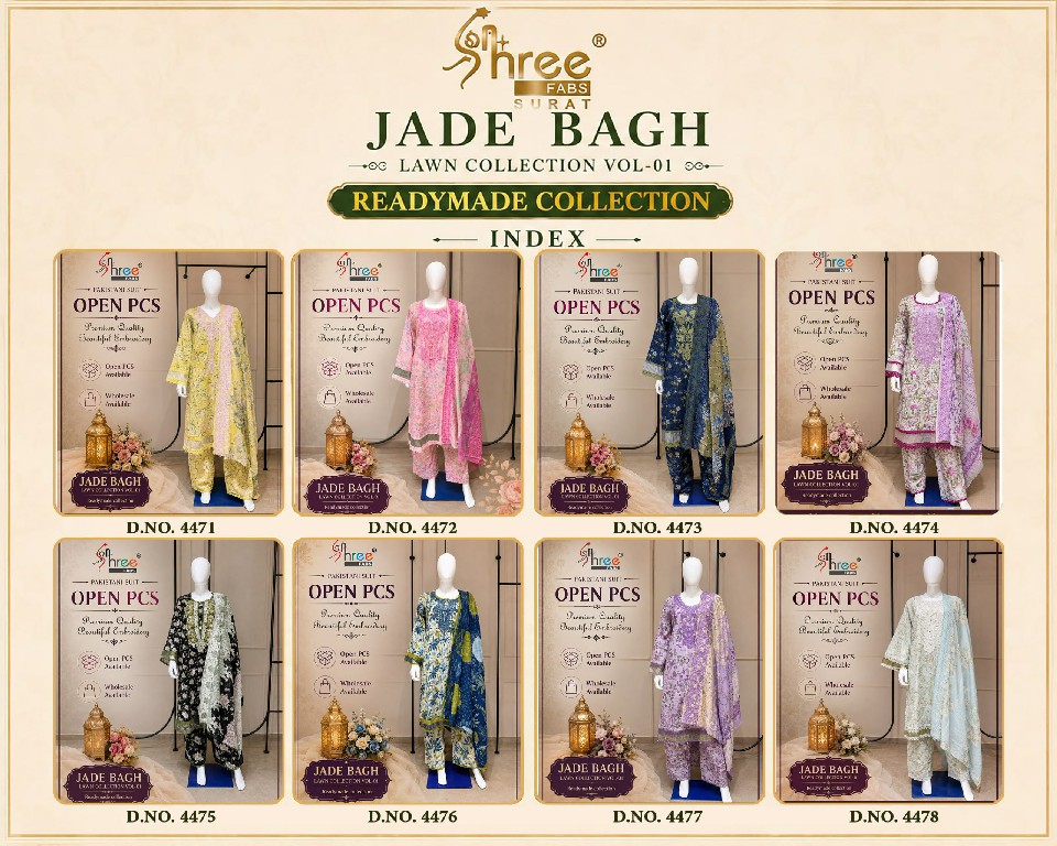 SHREE FABS JADE BAGH LAWN COLLECTION VOL 1 WHOLESALE READYMADE PURE COTTON CHIKANKARI WORK 3 PCS SUITS EXPORTER