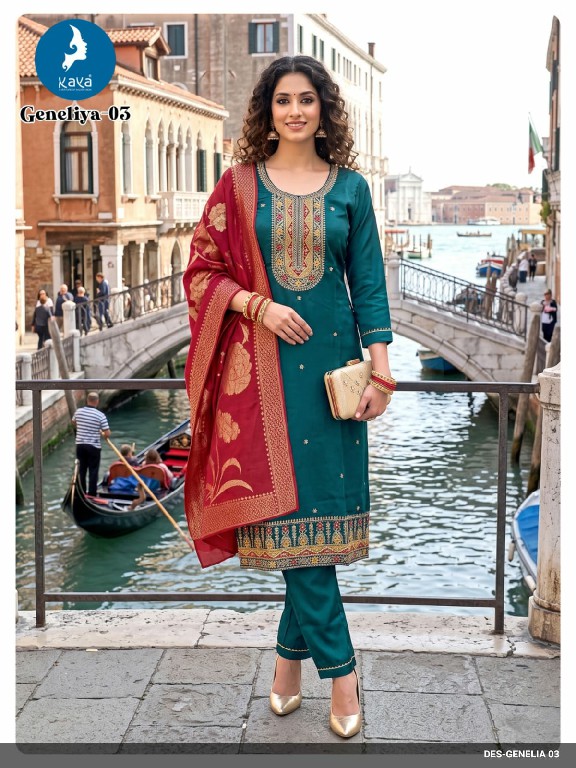 KAYA GENELIA WHOLESALE READYMADE ROMAN GLASS BIG SIZE FESTIVE WEAR 3 PCS COMBO SET SUITS EXPORTER