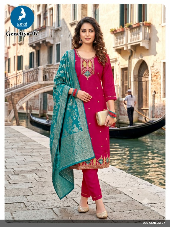 KAYA GENELIA WHOLESALE READYMADE ROMAN GLASS BIG SIZE FESTIVE WEAR 3 PCS COMBO SET SUITS EXPORTER