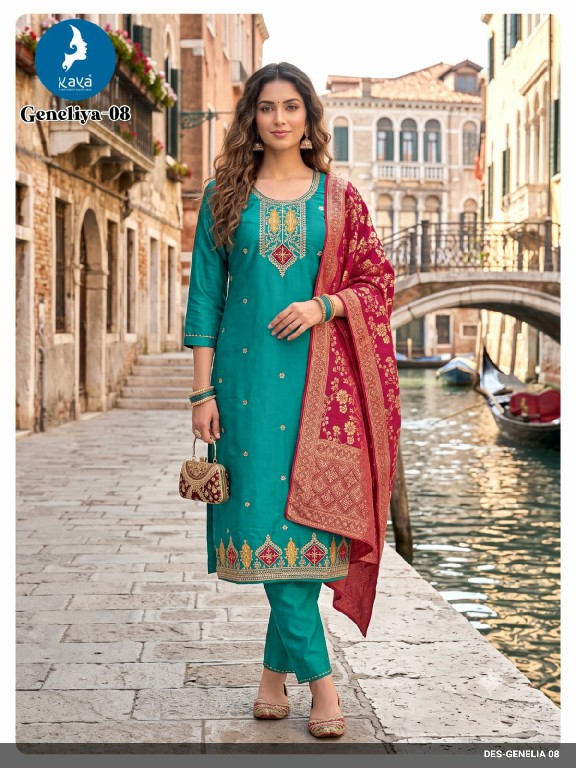 KAYA GENELIA WHOLESALE READYMADE ROMAN GLASS BIG SIZE FESTIVE WEAR 3 PCS COMBO SET SUITS EXPORTER