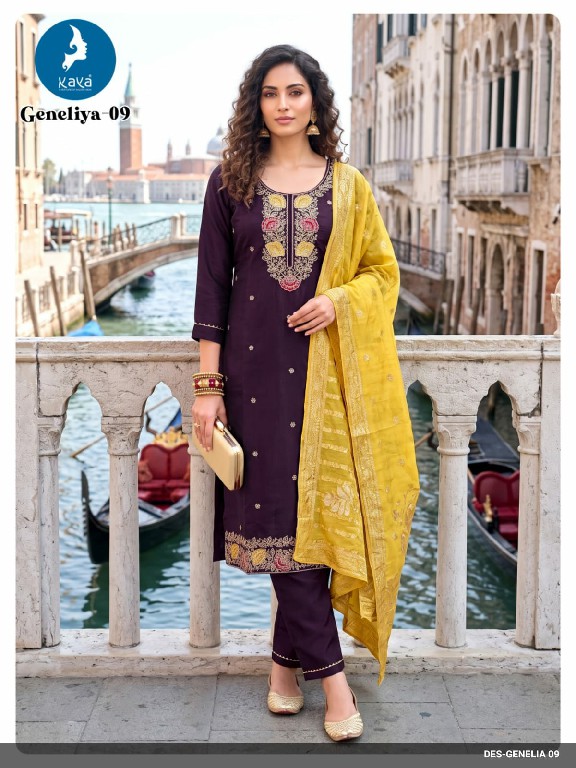 KAYA GENELIA WHOLESALE READYMADE ROMAN GLASS BIG SIZE FESTIVE WEAR 3 PCS COMBO SET SUITS EXPORTER