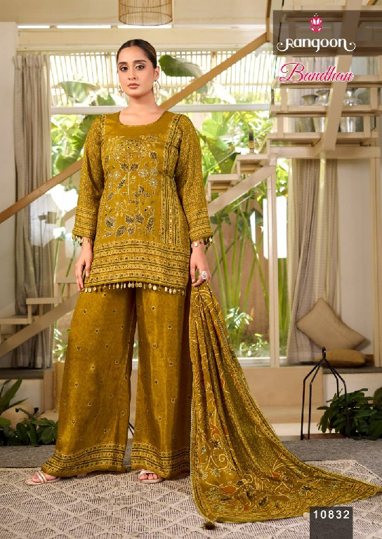 RANGOON BANDHAN WHOLESALE READYMADE PURE MUSLIN FESTIVE TRENDY 3 PCS SUITS EXPORTER