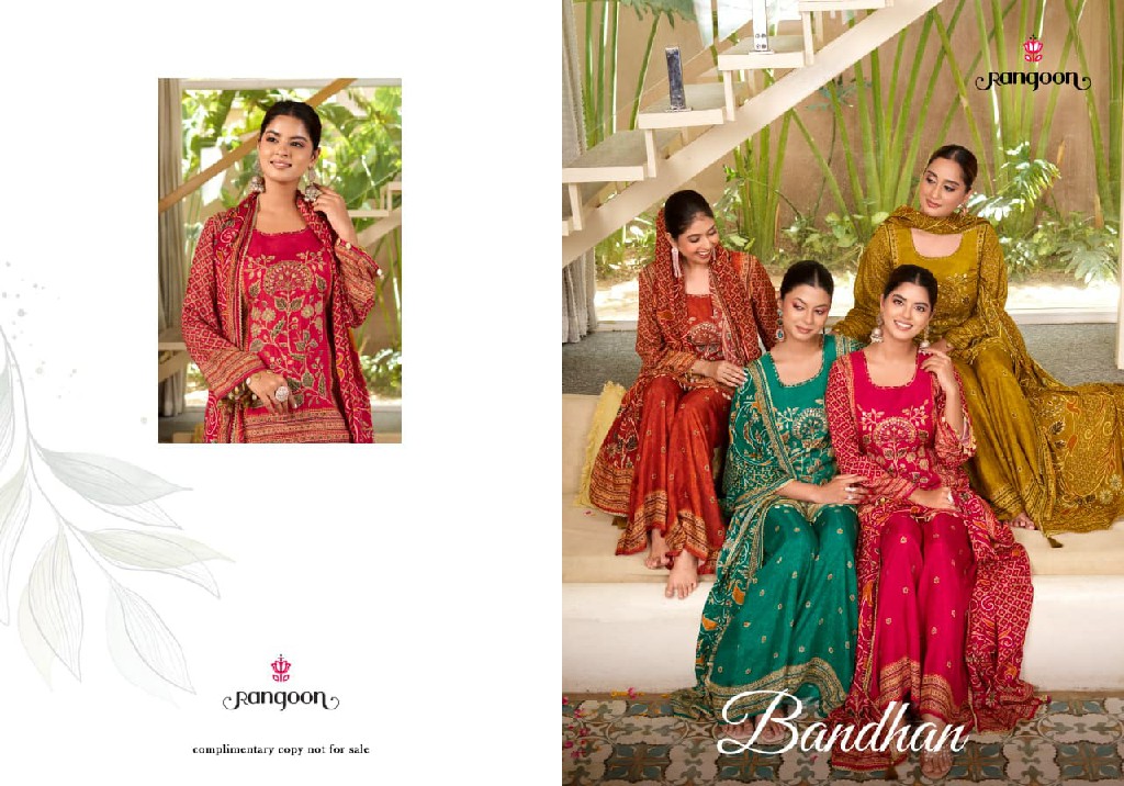 RANGOON BANDHAN WHOLESALE READYMADE PURE MUSLIN FESTIVE TRENDY 3 PCS SUITS EXPORTER