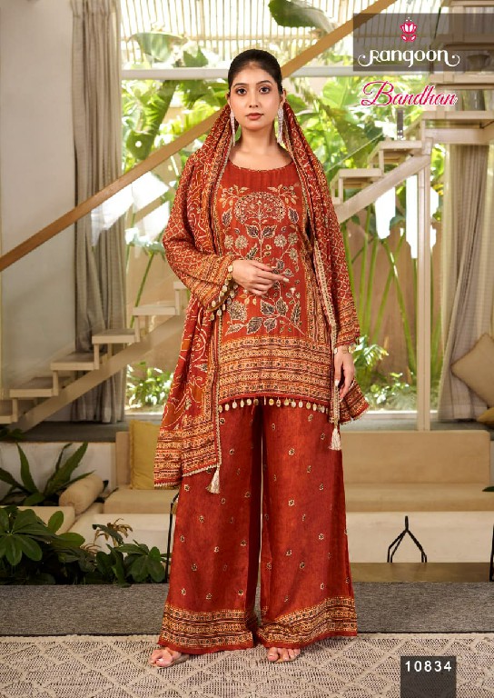 RANGOON BANDHAN WHOLESALE READYMADE PURE MUSLIN FESTIVE TRENDY 3 PCS SUITS EXPORTER