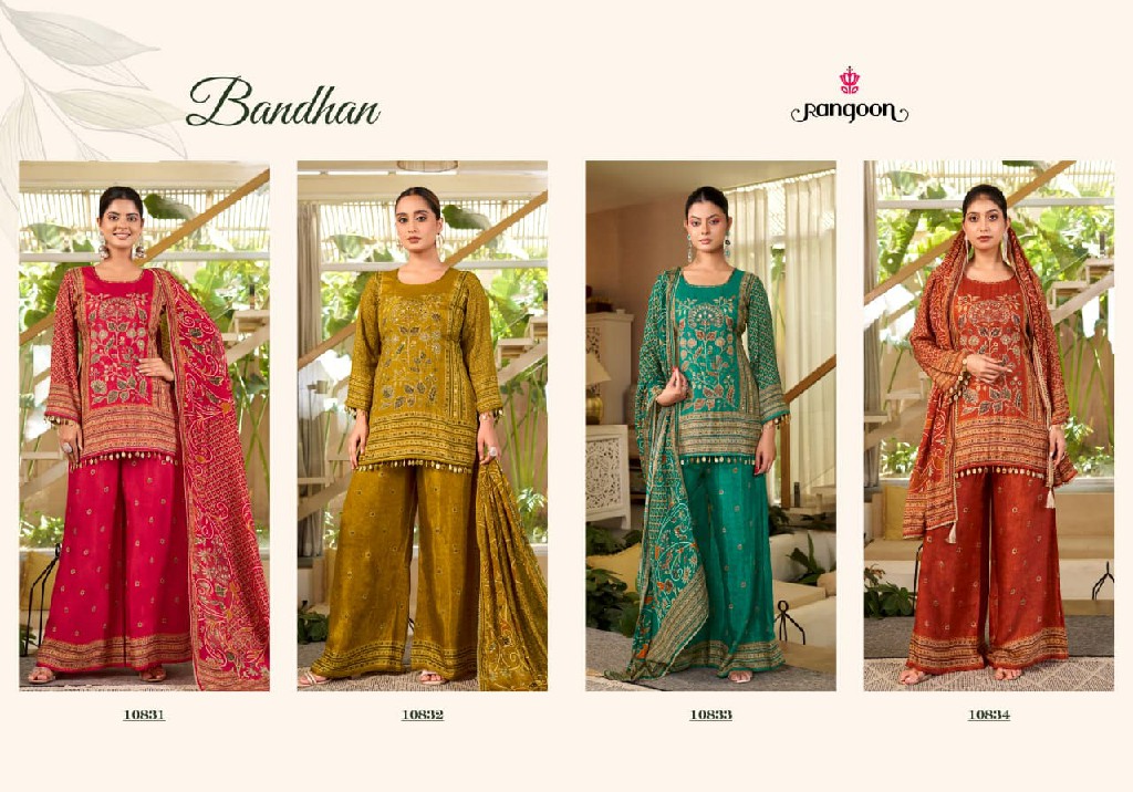 RANGOON BANDHAN WHOLESALE READYMADE PURE MUSLIN FESTIVE TRENDY 3 PCS SUITS EXPORTER