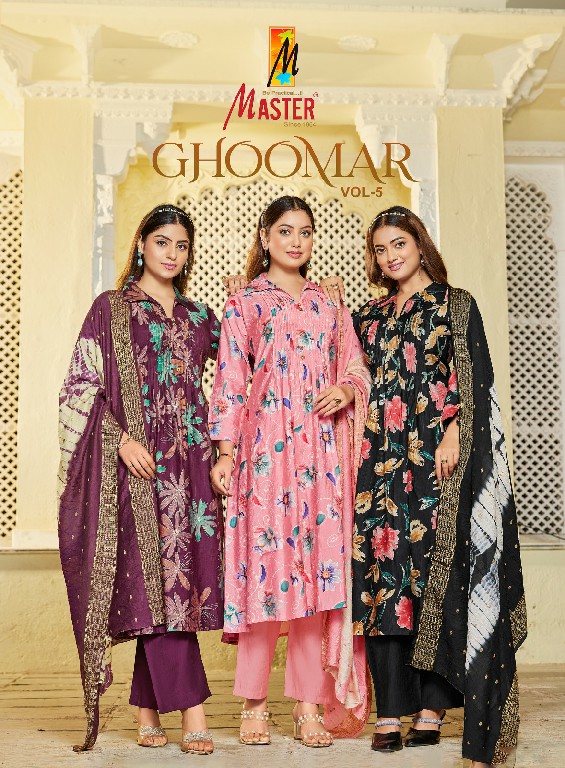 MASTER GHOOMER VOL 5 WHOLESALE READYMADE VERTICAN TRENDING 3 PCS SUITS FOR WOMEN ONLINE