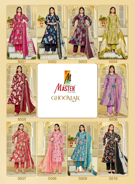 MASTER GHOOMER VOL 5 WHOLESALE READYMADE VERTICAN TRENDING 3 PCS SUITS FOR WOMEN ONLINE