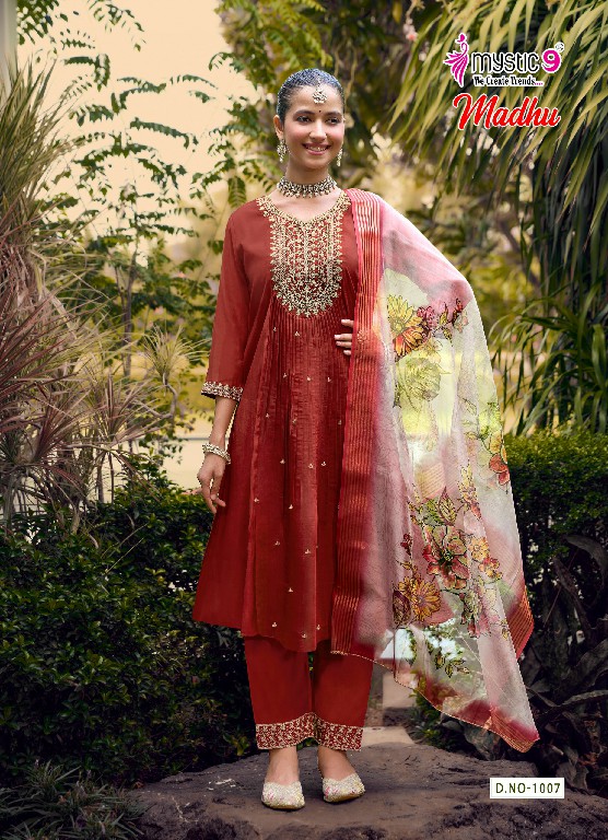 MYSTIC 9 MADHU VOL 1 WHOLESALE READYMADE MUL CHANDERI FLARED CUT EXCLUSIVE 3 PCS SUITS EXPORTER