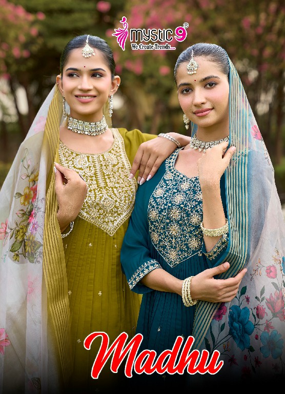 MYSTIC 9 MADHU VOL 1 WHOLESALE READYMADE MUL CHANDERI FLARED CUT EXCLUSIVE 3 PCS SUITS EXPORTER