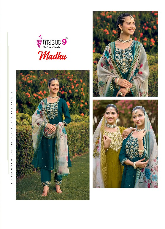MYSTIC 9 MADHU VOL 1 WHOLESALE READYMADE MUL CHANDERI FLARED CUT EXCLUSIVE 3 PCS SUITS EXPORTER