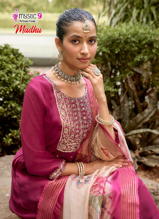 MYSTIC 9 MADHU VOL 1 WHOLESALE READYMADE MUL CHANDERI FLARED CUT EXCLUSIVE 3 PCS SUITS EXPORTER