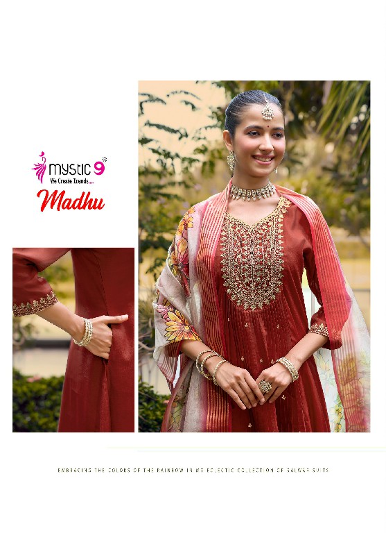MYSTIC 9 MADHU VOL 1 WHOLESALE READYMADE MUL CHANDERI FLARED CUT EXCLUSIVE 3 PCS SUITS EXPORTER