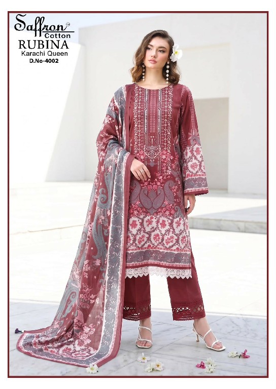 SAFFRON RUBINA KARACHI QUEEN VOL 4 WHOLESALE COTTON DIGITAL STYLE PRINTED CASUAL WEAR DRESS MATERIAL EXPORTER