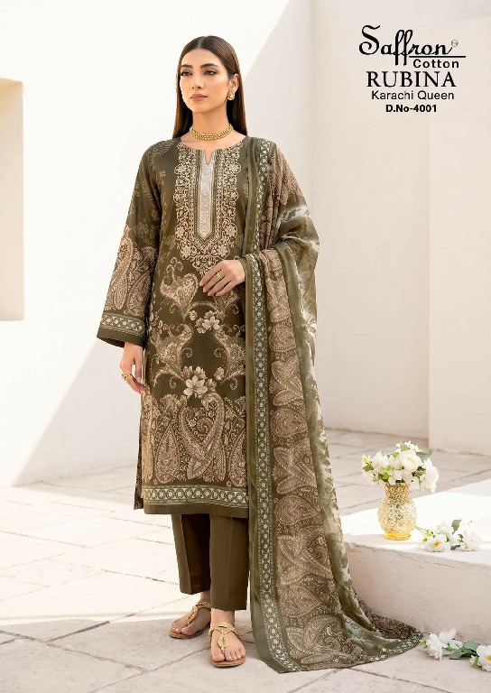SAFFRON RUBINA KARACHI QUEEN VOL 4 WHOLESALE COTTON DIGITAL STYLE PRINTED CASUAL WEAR DRESS MATERIAL EXPORTER