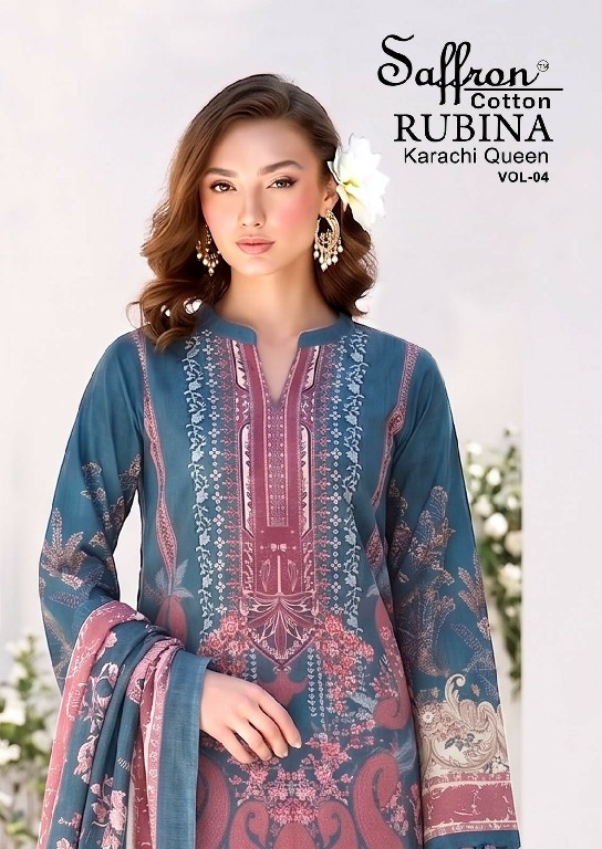SAFFRON RUBINA KARACHI QUEEN VOL 4 WHOLESALE COTTON DIGITAL STYLE PRINTED CASUAL WEAR DRESS MATERIAL EXPORTER