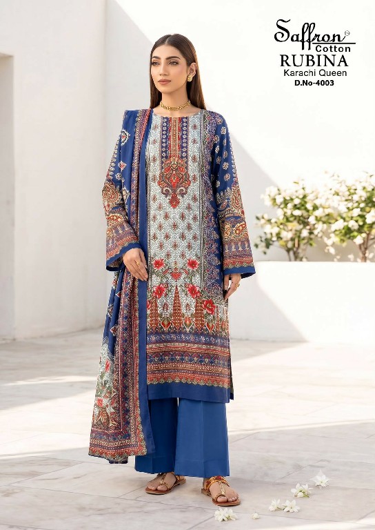 SAFFRON RUBINA KARACHI QUEEN VOL 4 WHOLESALE COTTON DIGITAL STYLE PRINTED CASUAL WEAR DRESS MATERIAL EXPORTER