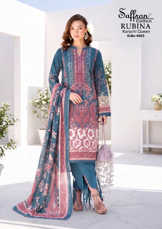 SAFFRON RUBINA KARACHI QUEEN VOL 4 WHOLESALE COTTON DIGITAL STYLE PRINTED CASUAL WEAR DRESS MATERIAL EXPORTER
