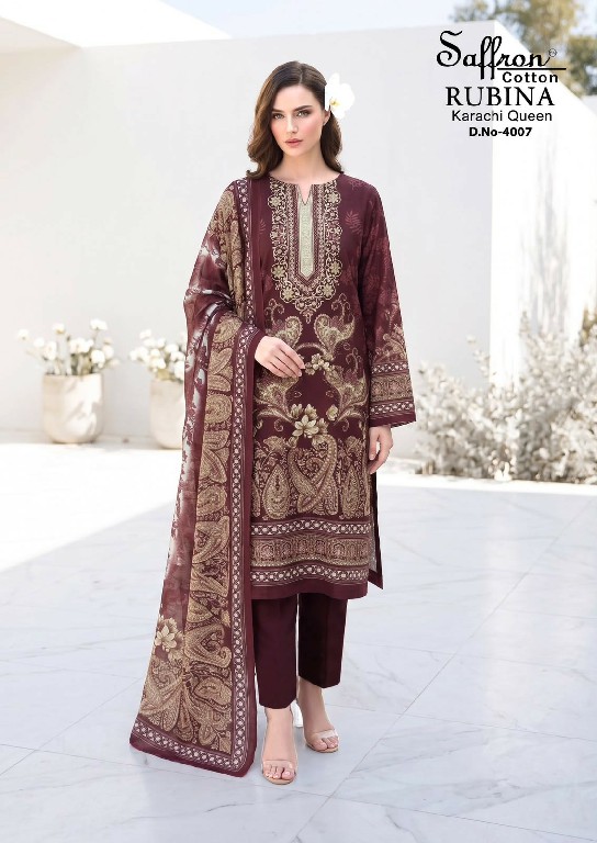 SAFFRON RUBINA KARACHI QUEEN VOL 4 WHOLESALE COTTON DIGITAL STYLE PRINTED CASUAL WEAR DRESS MATERIAL EXPORTER