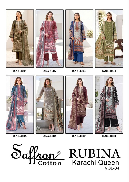 SAFFRON RUBINA KARACHI QUEEN VOL 4 WHOLESALE COTTON DIGITAL STYLE PRINTED CASUAL WEAR DRESS MATERIAL EXPORTER