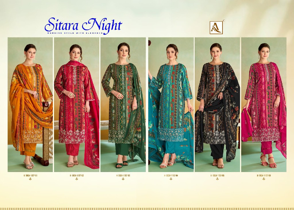 ALOK SUIT SITARA NIGHT WHOLESALE PURA ZAM COTTON ELEGANT LOOK UNSTITCH SALWAR SUITS EXPORTER
