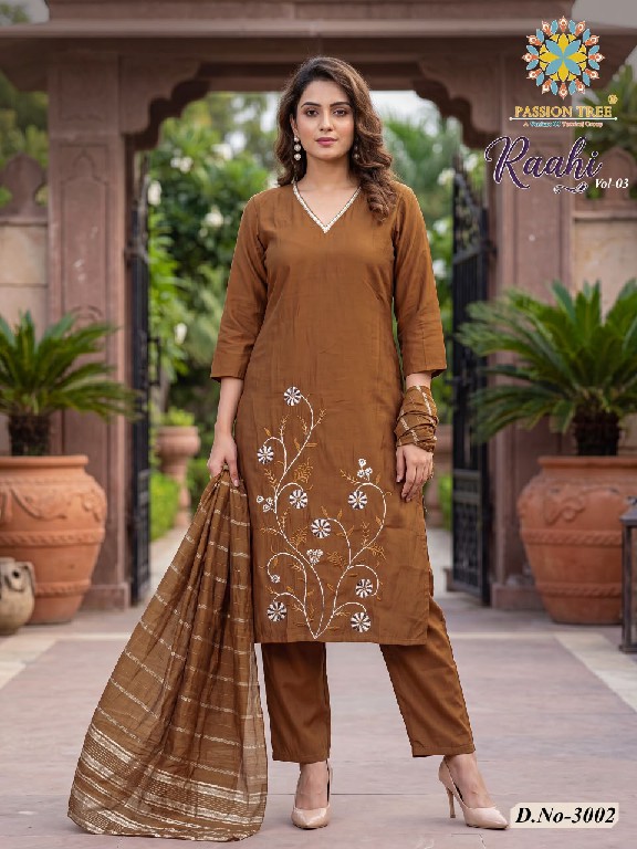 PASSION TREE RAAHI VOL 3 WHOLESALE READYMADE ROMAN SILK BIG SIZE FANCY STRAIGHT CUT 3 PCS SUITS SUPPLIER